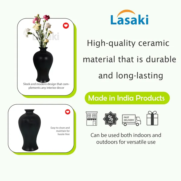 Apsara_Small_Black_Ceramic_Flower_Vase_For_Living_Room,_Bedroom,_Dining_Table,_Home_Decoration,_Artificial_Flowers_(D_-_11.5_X_H_-_20_Cm)