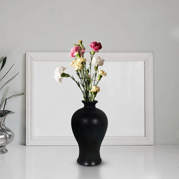 Apsara_Small_Black_Ceramic_Flower_Vase_For_Living_Room,_Bedroom,_Dining_Table,_Home_Decoration,_Artificial_Flowers_(D_-_11.5_X_H_-_20_Cm)