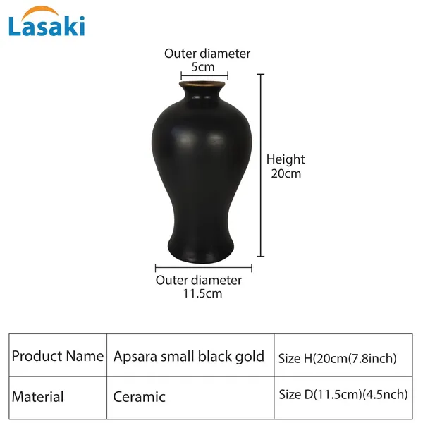 Apsara_Small_Black_Gold_Ceramic_Flower_Vase_For_Living_Room,_Bedroom,_Dining_Table,_Home_Decoration,_Artificial_Flowers_(D_-_11.5_X_H_-_20_Cm)