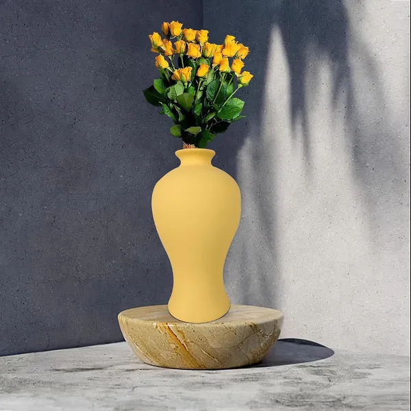 Apsara_Big_Saffron_Ceramic_Flower_Vase_For_Living_Room,_Bedroom,_Dining_Table,_Home_Decoration,_Artificial_Flowers_(D_-_14_X_H_-_25_Cm)