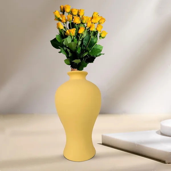 Apsara_Big_Saffron_Ceramic_Flower_Vase_For_Living_Room,_Bedroom,_Dining_Table,_Home_Decoration,_Artificial_Flowers_(D_-_14_X_H_-_25_Cm)