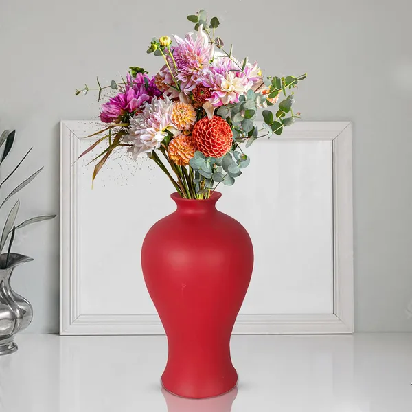 Apsara_Big_Red_Ceramic_Flower_Vase_For_Living_Room,_Bedroom,_Dining_Table,_Home_Decoration,_Artificial_Flowers_(D_-_14_X_H_-_25_Cm)