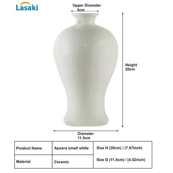 Apsara_Small_White_Ceramic_Flower_Vase_For_Living_Room,_Bedroom,_Dining_Table,_Home_Decoration,_Artificial_Flowers_(D_-_11.5_X_H_-_20_Cm)