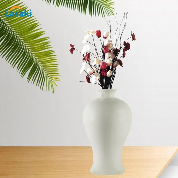 Apsara_Small_White_Ceramic_Flower_Vase_For_Living_Room,_Bedroom,_Dining_Table,_Home_Decoration,_Artificial_Flowers_(D_-_11.5_X_H_-_20_Cm)