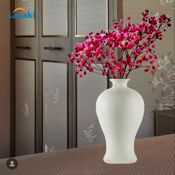 Apsara_Small_White_Ceramic_Flower_Vase_For_Living_Room,_Bedroom,_Dining_Table,_Home_Decoration,_Artificial_Flowers_(D_-_11.5_X_H_-_20_Cm)