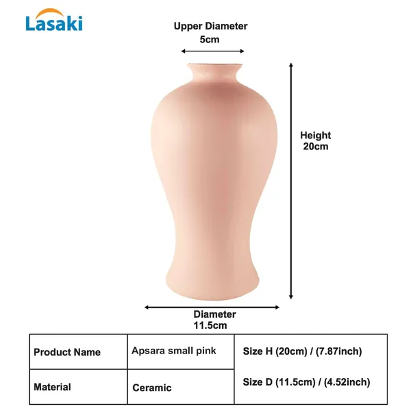 Apsara_Small_Pink_Ceramic_Flower_Vase_For_Living_Room,_Bedroom,_Dining_Table,_Home_Decoration,_Artificial_Flowers_(D_-_11.5_X_H_-_20_Cm)