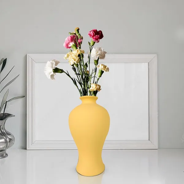 Apsara_Small_Saffron_Ceramic_Flower_Vase_For_Living_Room,_Bedroom,_Dining_Table,_Home_Decoration,_Artificial_Flowers_(D_-_11.5_X_H_-_20_Cm)