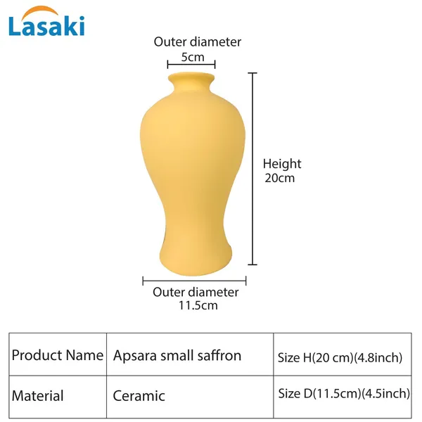 Apsara_Small_Saffron_Ceramic_Flower_Vase_For_Living_Room,_Bedroom,_Dining_Table,_Home_Decoration,_Artificial_Flowers_(D_-_11.5_X_H_-_20_Cm)