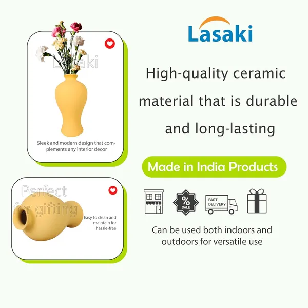 Apsara_Small_Saffron_Ceramic_Flower_Vase_For_Living_Room,_Bedroom,_Dining_Table,_Home_Decoration,_Artificial_Flowers_(D_-_11.5_X_H_-_20_Cm)