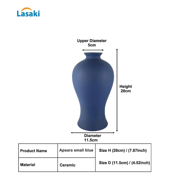 Apsara_Small_Blue_Ceramic_Flower_Vase_For_Living_Room,_Bedroom,_Dining_Table,_Home_Decoration,_Artificial_Flowers_(D_-_11.5_X_H_-_20_Cm)