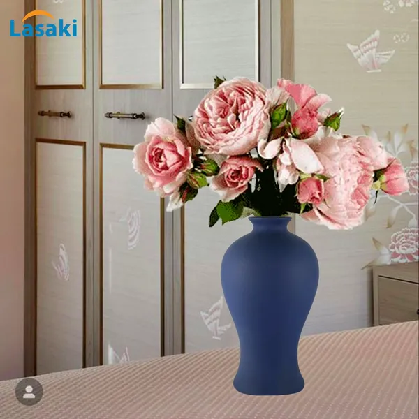 Apsara_Small_Blue_Ceramic_Flower_Vase_For_Living_Room,_Bedroom,_Dining_Table,_Home_Decoration,_Artificial_Flowers_(D_-_11.5_X_H_-_20_Cm)