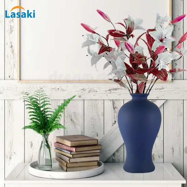 Apsara_Small_Blue_Ceramic_Flower_Vase_For_Living_Room,_Bedroom,_Dining_Table,_Home_Decoration,_Artificial_Flowers_(D_-_11.5_X_H_-_20_Cm)