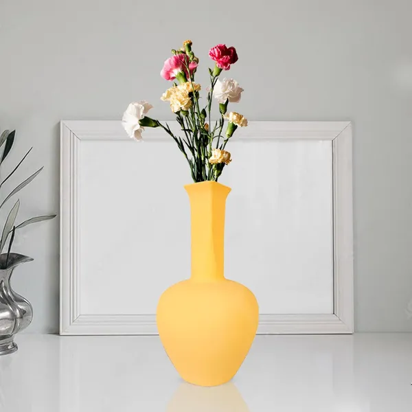 Anjani_Small_Saffron_Ceramic_Flower_Vase_For_Living_Room,_Bedroom,_Dining_Table,_Home_Decoration,_Artificial_Flowers_(D_-_12_X_H_-_20_Cm)