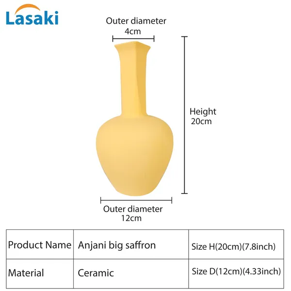 Anjani_Small_Saffron_Ceramic_Flower_Vase_For_Living_Room,_Bedroom,_Dining_Table,_Home_Decoration,_Artificial_Flowers_(D_-_12_X_H_-_20_Cm)