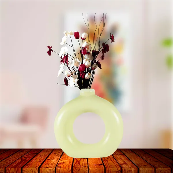 Donut_Vase_5_Inch_Cream_Ceramic_Flower_Vase_For_Living_Room,_Bedroom,_Dining_Table,_Home_Decoration,_Artificial_Flowers_(L_-_13_X_W_-_3.5_X_H_-_13_Cm)