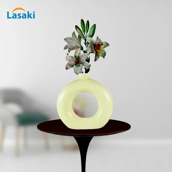 Donut_Vase_5_Inch_Cream_Ceramic_Flower_Vase_For_Living_Room,_Bedroom,_Dining_Table,_Home_Decoration,_Artificial_Flowers_(L_-_13_X_W_-_3.5_X_H_-_13_Cm)