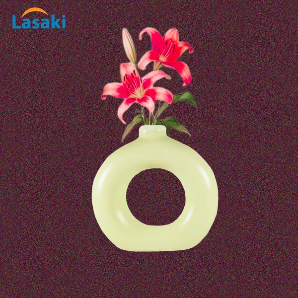 Donut_Vase_5_Inch_Cream_Ceramic_Flower_Vase_For_Living_Room,_Bedroom,_Dining_Table,_Home_Decoration,_Artificial_Flowers_(L_-_13_X_W_-_3.5_X_H_-_13_Cm)