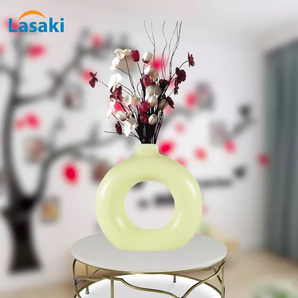 Donut_Vase_6_Inch_Cream_Ceramic_Flower_Vase_For_Living_Room,_Bedroom,_Dining_Table,_Home_Decoration,_Artificial_Flowers_(L_-_14.5_X_W_-_4.5_X_H_-_15_Cm)