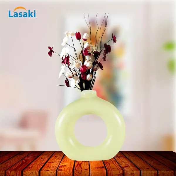 Donut_Vase_6_Inch_Cream_Ceramic_Flower_Vase_For_Living_Room,_Bedroom,_Dining_Table,_Home_Decoration,_Artificial_Flowers_(L_-_14.5_X_W_-_4.5_X_H_-_15_Cm)