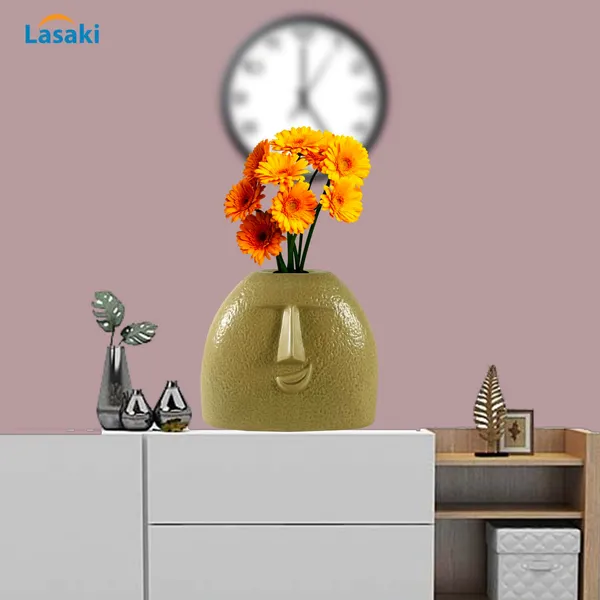 Smirk_U_Smile_Cream_Ceramic_Flower_Vase_For_Living_Room,_Bedroom,_Dining_Table,_Home_Decoration,_Artificial_Flowers_(L_-_16.5_X_W_-_7_X_H_-_14.5_Cm)