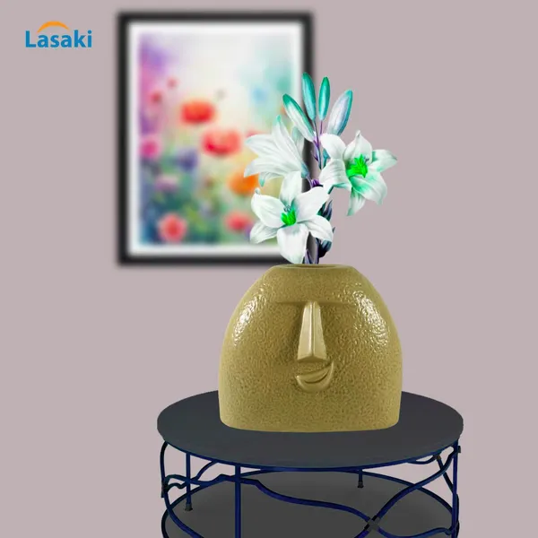 Smirk_U_Smile_Cream_Ceramic_Flower_Vase_For_Living_Room,_Bedroom,_Dining_Table,_Home_Decoration,_Artificial_Flowers_(L_-_16.5_X_W_-_7_X_H_-_14.5_Cm)