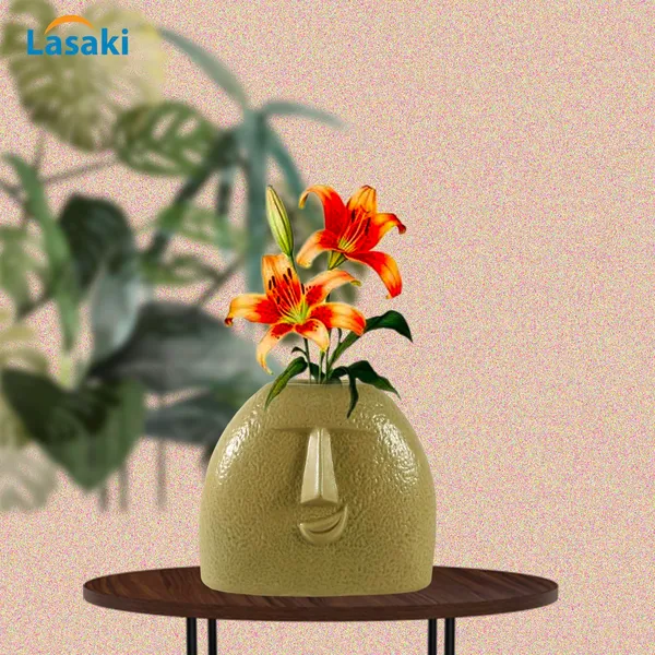 Smirk_U_Smile_Cream_Ceramic_Flower_Vase_For_Living_Room,_Bedroom,_Dining_Table,_Home_Decoration,_Artificial_Flowers_(L_-_16.5_X_W_-_7_X_H_-_14.5_Cm)