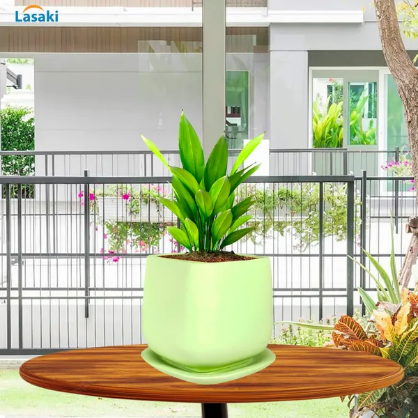 Pearl_Medium_Mint_With_Plate_Ceramic_Pots_For_Indoor_Plants,Planters,Gamla,Outdoor,Balcony,Home,Square,Garden,Office_Decor,Succulent(L-15_X_W-15_X_H-13.5_Cm)