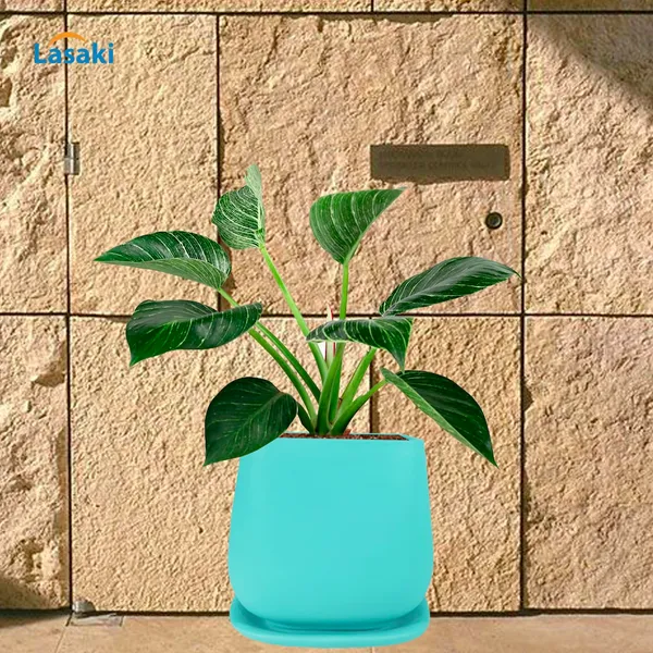 Pearl_Medium_Aqua_With_Plate_Ceramic_Pots_For_Indoor_Plants,Planters,Gamla,Outdoor,Balcony,Home,Square,Garden,Office_Decor,Succulent(L-15_X_W-15_X_H-13.5_Cm)
