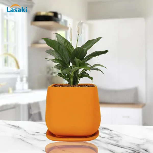 Pearl_Medium_Lily_With_Plate_Ceramic_Pots_For_Indoor_Plants,Planters,Gamla,Outdoor,Balcony,Home,Square,Garden,Office_Decor,Succulent(L-15_X_W-15_X_H-13.5_Cm)