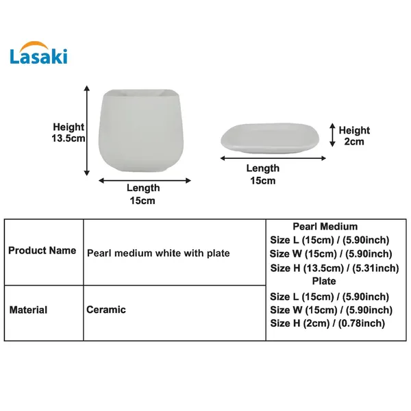 Pearl_Medium_White_With_Plate_Ceramic_Pots_For_Indoor_Plants,Planters,Gamla,Outdoor,Balcony,Home,Square,Garden,Office_Decor,Succulent(L-15_X_W-15_X_H-13.5_Cm)