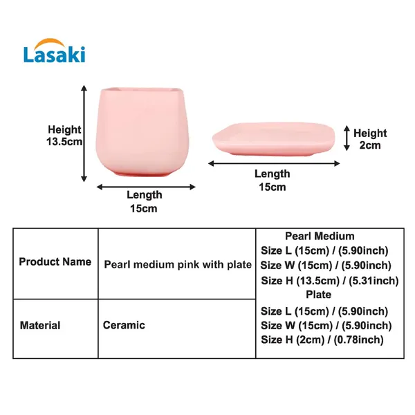 Pearl_Medium_Pink_With_Plate_Ceramic_Pots_For_Indoor_Plants,Planters,Gamla,Outdoor,Balcony,Home,Square,Garden,Office_Decor,Succulent(L-15_X_W-15_X_H-13.5_Cm)