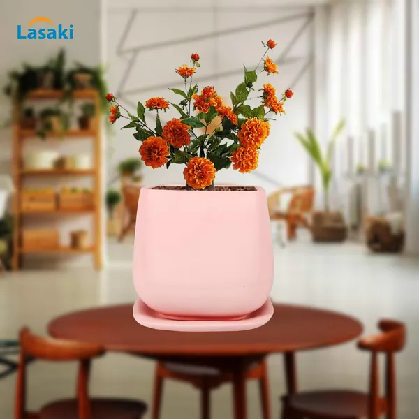 Pearl_Medium_Pink_With_Plate_Ceramic_Pots_For_Indoor_Plants,Planters,Gamla,Outdoor,Balcony,Home,Square,Garden,Office_Decor,Succulent(L-15_X_W-15_X_H-13.5_Cm)