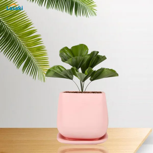 Pearl_Medium_Pink_With_Plate_Ceramic_Pots_For_Indoor_Plants,Planters,Gamla,Outdoor,Balcony,Home,Square,Garden,Office_Decor,Succulent(L-15_X_W-15_X_H-13.5_Cm)