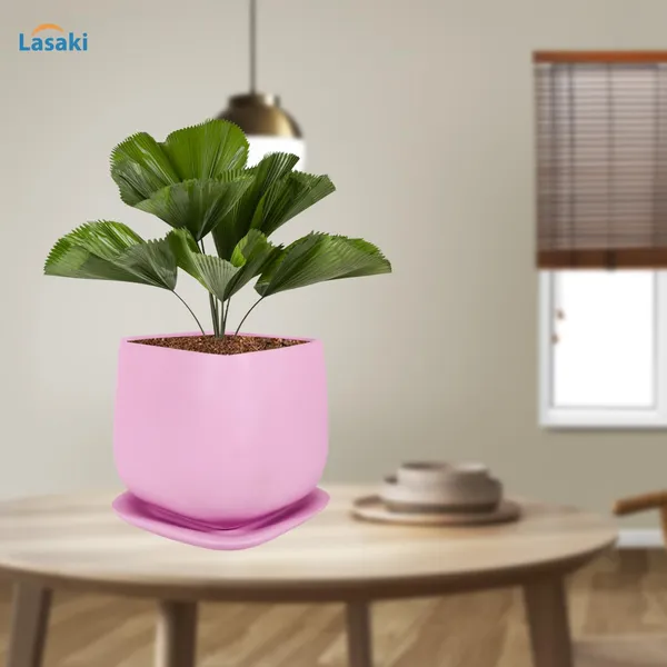Pearl_Medium_Purple_With_Plate_Ceramic_Pots_For_Indoor_Plants,Planters,Gamla,Outdoor,Balcony,Home,Square,Garden,Office_Decor,Succulent(L-15_X_W-15_X_H-13.5_Cm)