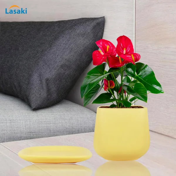 Pearl_Medium_Saffron_With_Plate_Ceramic_Pots_For_Indoor_Plants,Planters,Gamla,Outdoor,Balcony,Home,Square,Garden,Office_Decor,Succulent(L-15_X_W-15_X_H-13.5_Cm)