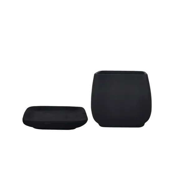 Pearl_Medium_Black_With_Plate_Ceramic_Pots_For_Indoor_Plants,Planters,Gamla,Outdoor,Balcony,Home,Square,Garden,Office_Decor,Succulent(L-15_X_W-15_X_H-13.5_Cm)