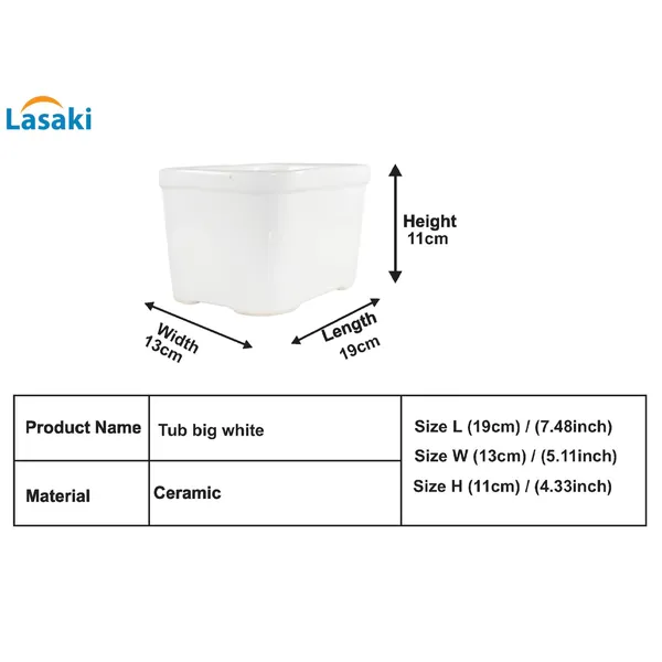 Tub_Big_White_Ceramic_Pots_For_Indoor_Plants,Planters,Gamla,Outdoor,Balcony,Home,Rectangle,Garden,Office_Decor,Succulent(L-19_X_W-13_X_H-11_Cm)