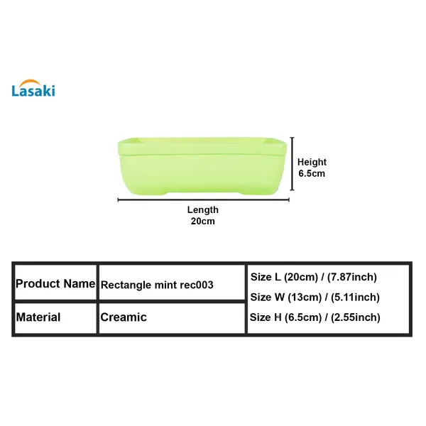 Rectangle_Mint_Rec003_Ceramic_Pots_For_Indoor_Plants,Bonsai,Planters,Gamla,Outdoor,Balcony,Home,Garden,Office_Decor,Succulent(L_-_20_X_W_-_13_X_H_-_6.5_Cm)