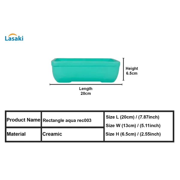 Rectangle_Aqua_Rec003_Ceramic_Pots_For_Indoor_Plants,Bonsai,Planters,Gamla,Outdoor,Balcony,Home,Garden,Office_Decor,Succulent(L_-_20_X_W_-_13_X_H_-_6.5_Cm)