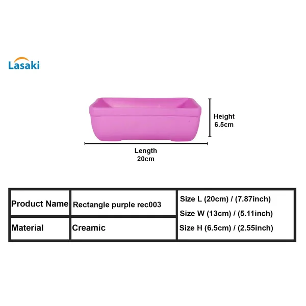 Rectangle_Purple_Rec003_Ceramic_Pots_For_Indoor_Plants,Bonsai,Planters,Gamla,Outdoor,Balcony,Home,Garden,Office_Decor,Succulent(L_-_20_X_W_-_13_X_H_-_6.5_Cm)