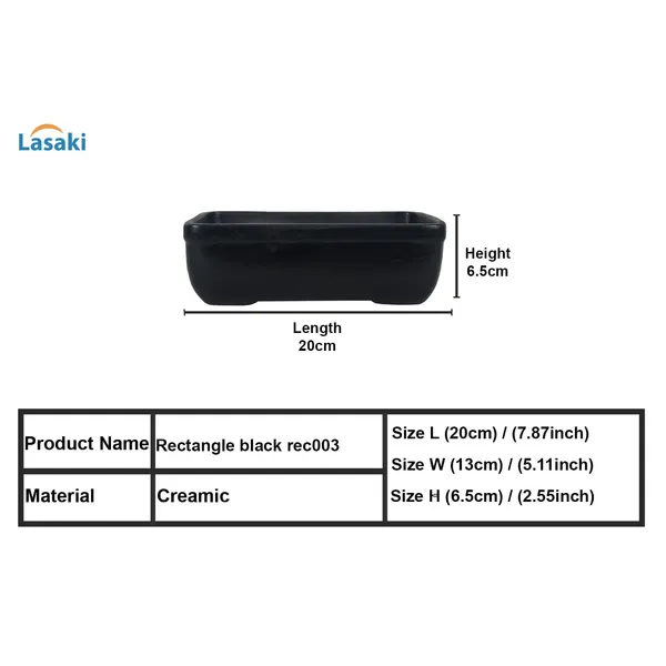 Rectangle_Black_Rec003_Ceramic_Pots_For_Indoor_Plants,Bonsai,Planters,Gamla,Outdoor,Balcony,Home,Garden,Office_Decor,Succulent(L_-_20_X_W_-_13_X_H_-_6.5_Cm)