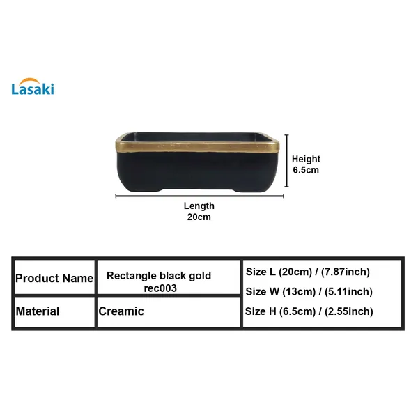 Rectangle_Black_Gold_Rec003_Ceramic_Pots_For_Indoor_Plants,Bonsai,Planters,Gamla,Outdoor,Balcony,Home,Garden,Office_Decor,Succulent(L_-_20_X_W_-_13_X_H_-_6.5_Cm)