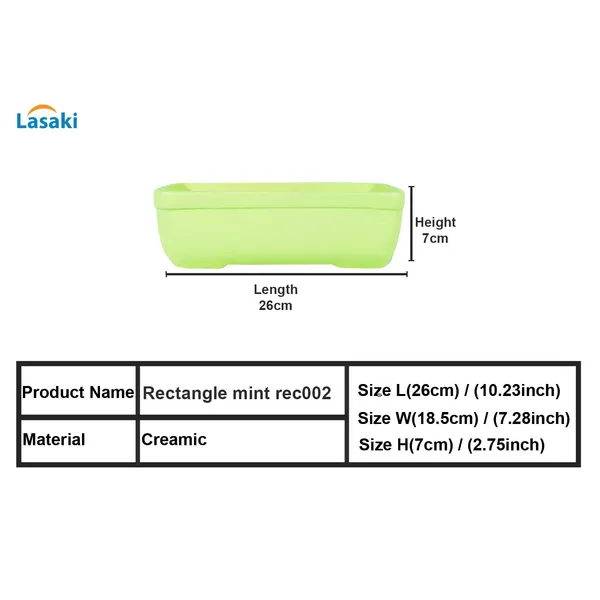 Rectangle_Mint_Rec002_Ceramic_Pots_For_Indoor_Plants,Bonsai,Planters,Gamla,Outdoor,Balcony,Home,Garden,Office_Decor,Succulent(L_-_26_X_W_-_18.5_X_H_-_7_Cm)