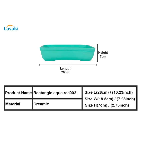 Rectangle_Aqua_Rec002_Ceramic_Pots_For_Indoor_Plants,Bonsai,Planters,Gamla,Outdoor,Balcony,Home,Garden,Office_Decor,Succulent(L_-_26_X_W_-_18.5_X_H_-_7_Cm)