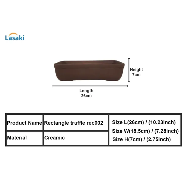 Rectangle_Truffle_Rec002_Ceramic_Pots_For_Indoor_Plants,Bonsai,Planters,Gamla,Outdoor,Balcony,Home,Garden,Office_Decor,Succulent(L_-_26_X_W_-_18.5_X_H_-_7_Cm)