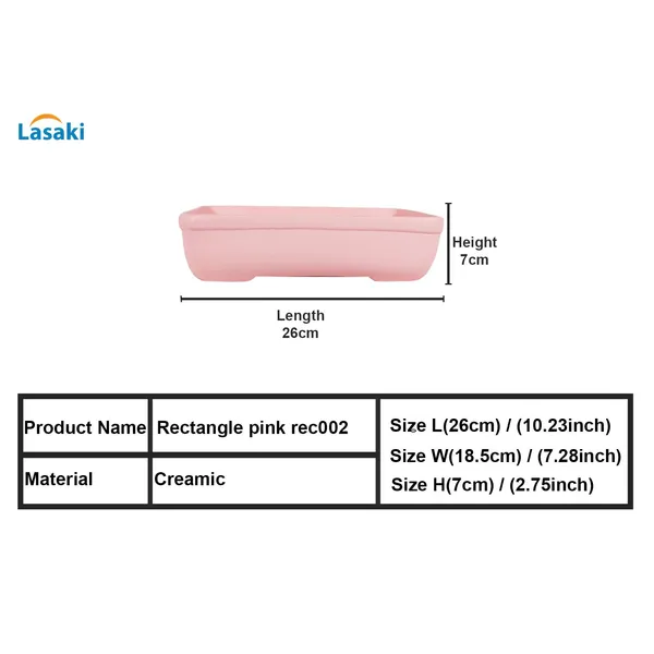 Rectangle_Pink_Rec002_Ceramic_Pots_For_Indoor_Plants,Bonsai,Planters,Gamla,Outdoor,Balcony,Home,Garden,Office_Decor,Succulent(L_-_26_X_W_-_18.5_X_H_-_7_Cm)