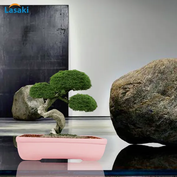 Rectangle_Pink_Rec002_Ceramic_Pots_For_Indoor_Plants,Bonsai,Planters,Gamla,Outdoor,Balcony,Home,Garden,Office_Decor,Succulent(L_-_26_X_W_-_18.5_X_H_-_7_Cm)