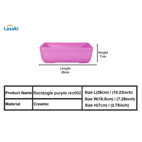 Rectangle_Purple_Rec002_Ceramic_Pots_For_Indoor_Plants,Bonsai,Planters,Gamla,Outdoor,Balcony,Home,Garden,Office_Decor,Succulent(L_-_26_X_W_-_18.5_X_H_-_7_Cm)