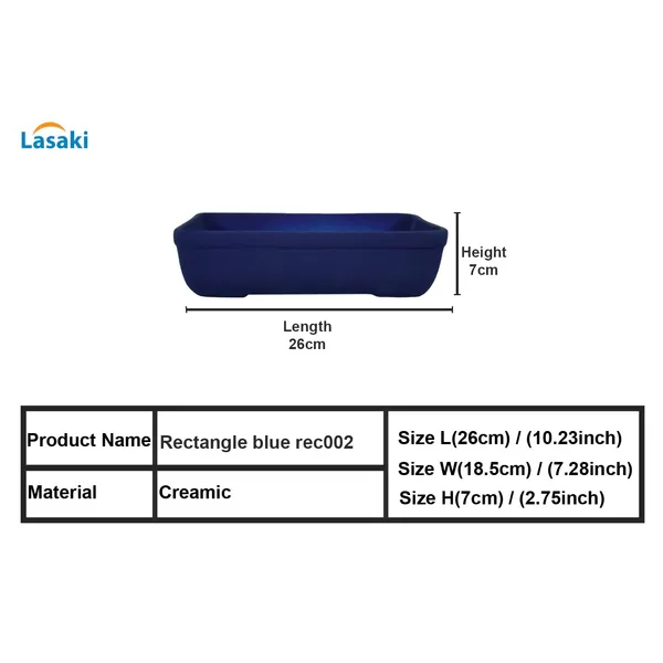 Rectangle_Blue_Rec002_Ceramic_Pots_For_Indoor_Plants,Bonsai,Planters,Gamla,Outdoor,Balcony,Home,Garden,Office_Decor,Succulent(L_-_26_X_W_-_18.5_X_H_-_7_Cm)