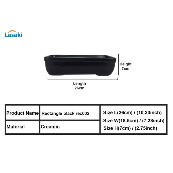 Rectangle_Black_Rec002_Ceramic_Pots_For_Indoor_Plants,Bonsai,Planters,Gamla,Outdoor,Balcony,Home,Garden,Office_Decor,Succulent(L_-_26_X_W_-_18.5_X_H_-_7_Cm)